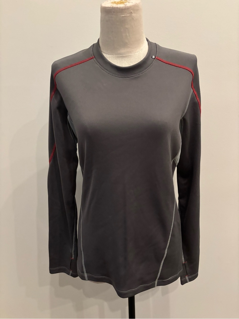 Salomon Gray Long Sleeve Performance Top with Red Trim